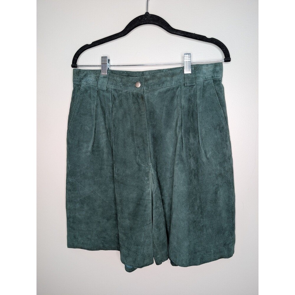 Vintage Brandon Thomas 90s Green Suede Mom Shorts Womens Size 14